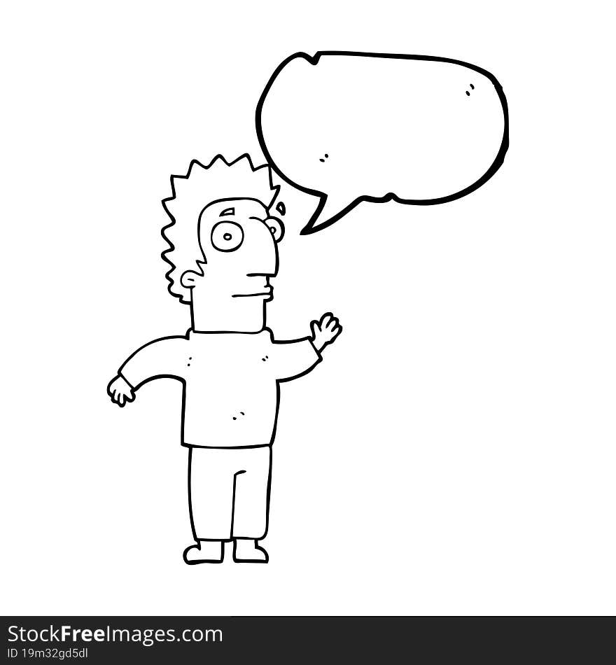 freehand drawn speech bubble cartoon man waving