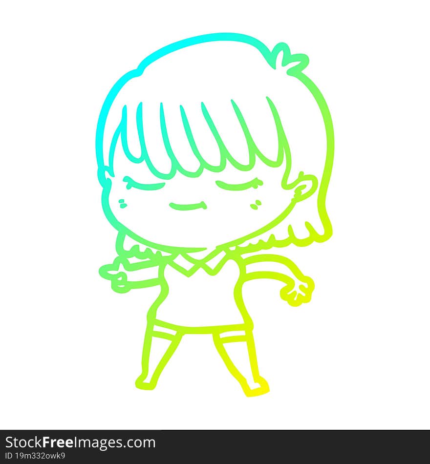 cold gradient line drawing of a cartoon woman