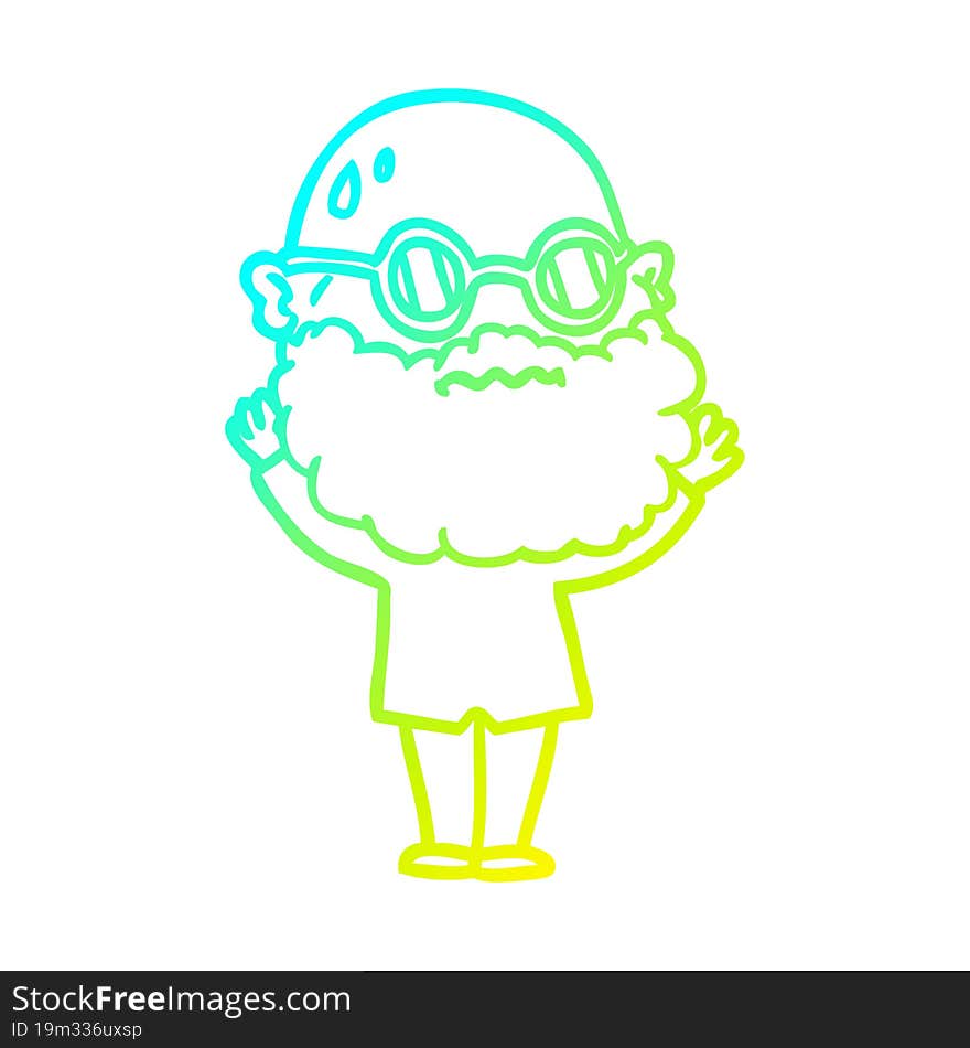 cold gradient line drawing cartoon worried man with beard and spectacles