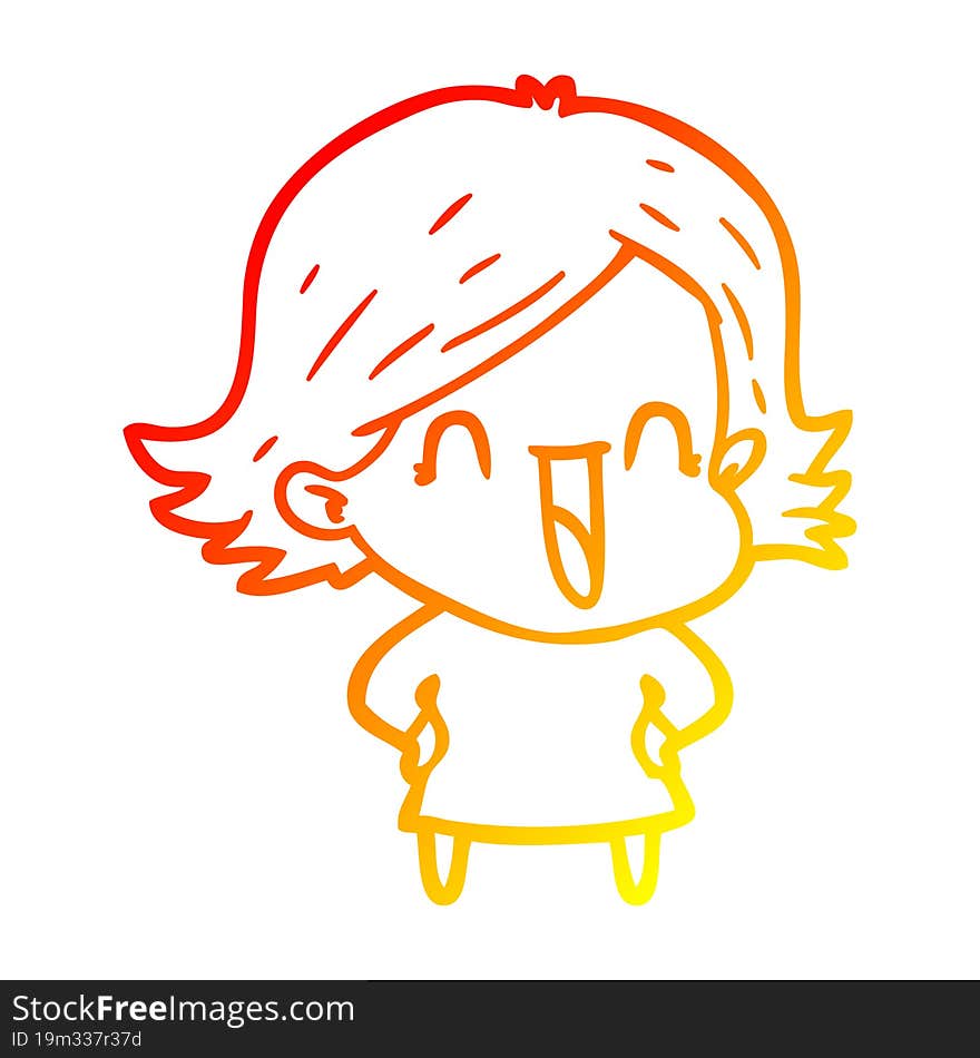 warm gradient line drawing cartoon laughing woman