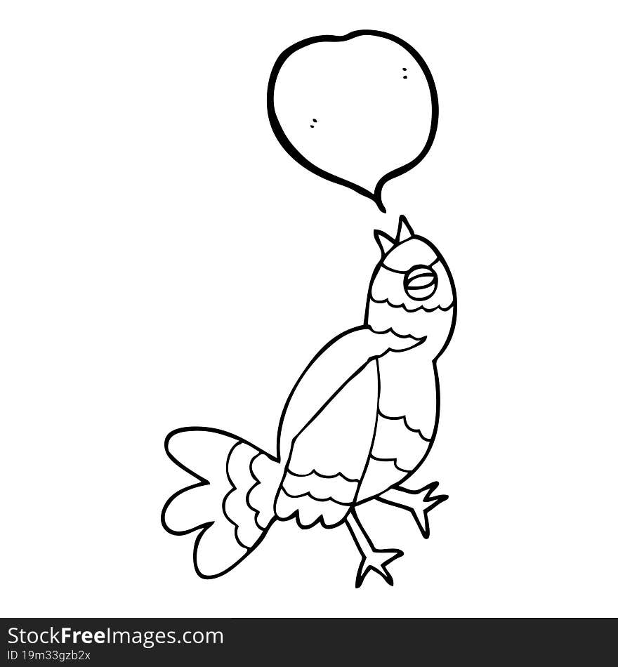 freehand drawn speech bubble cartoon bird singing