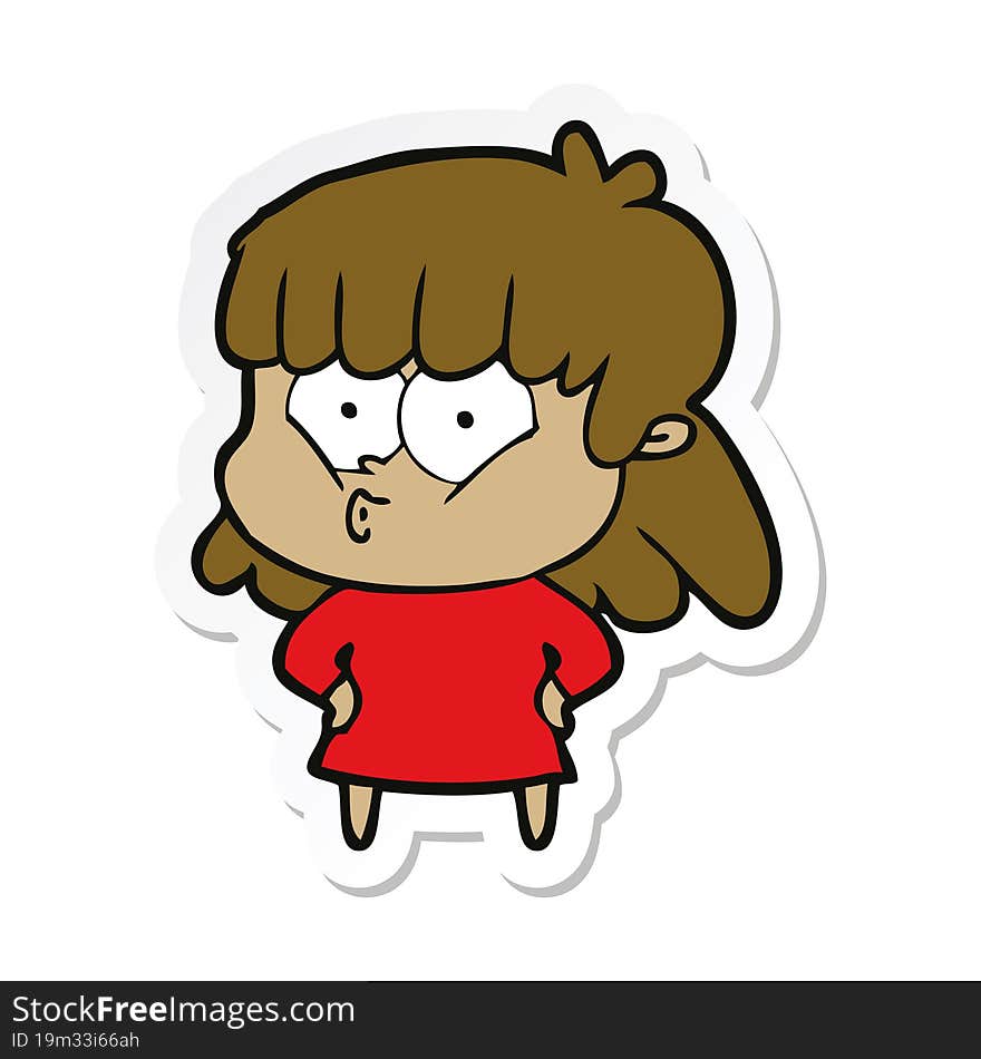 sticker of a cartoon whistling girl