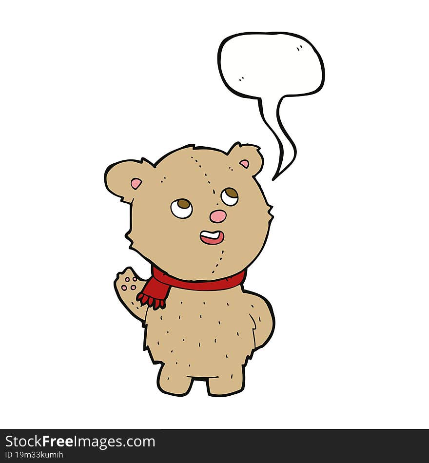 cartoon cute teddy bear with scarf with speech bubble