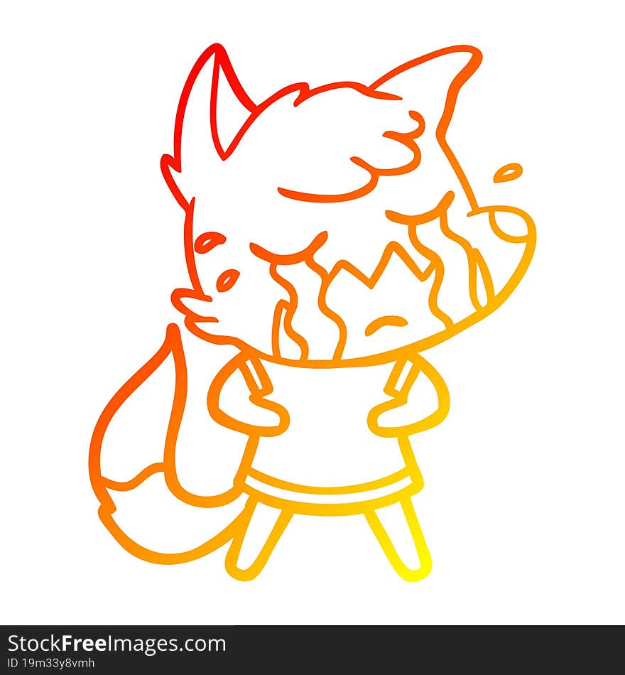 warm gradient line drawing crying fox cartoon