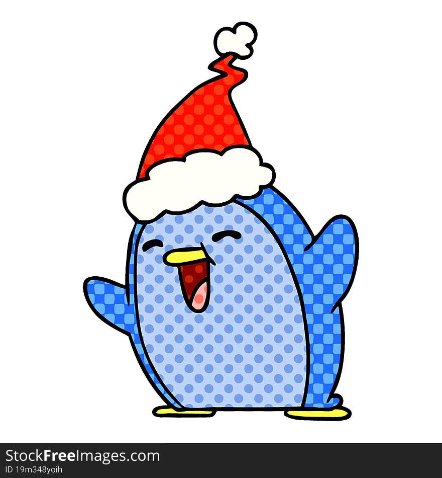 hand drawn christmas cartoon of kawaii penguin