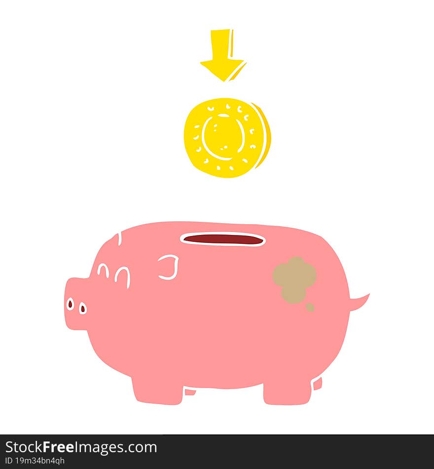 Flat Color Illustration Of A Cartoon Piggy Bank