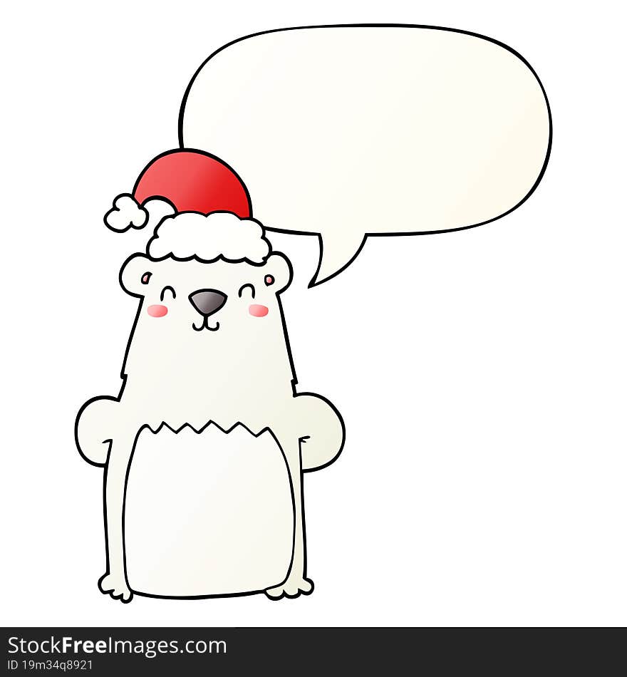 cartoon bear wearing christmas hat and speech bubble in smooth gradient style