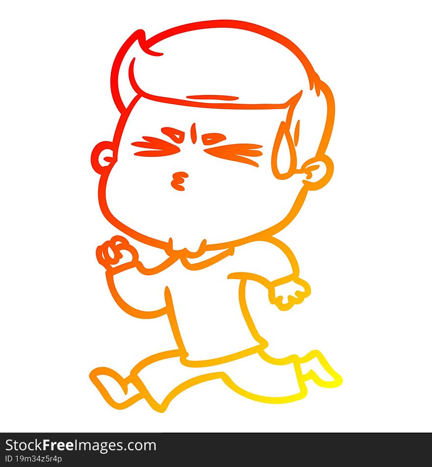 warm gradient line drawing cartoon man sweating