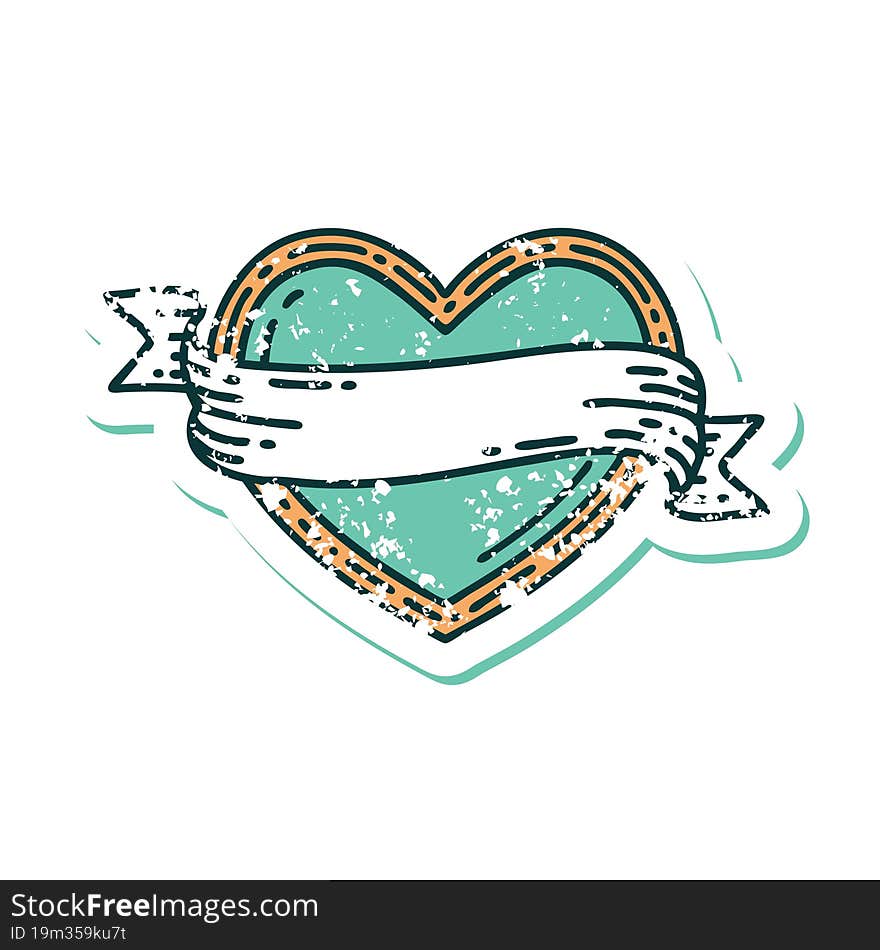 Distressed Sticker Tattoo Style Icon Of A Heart And Banner