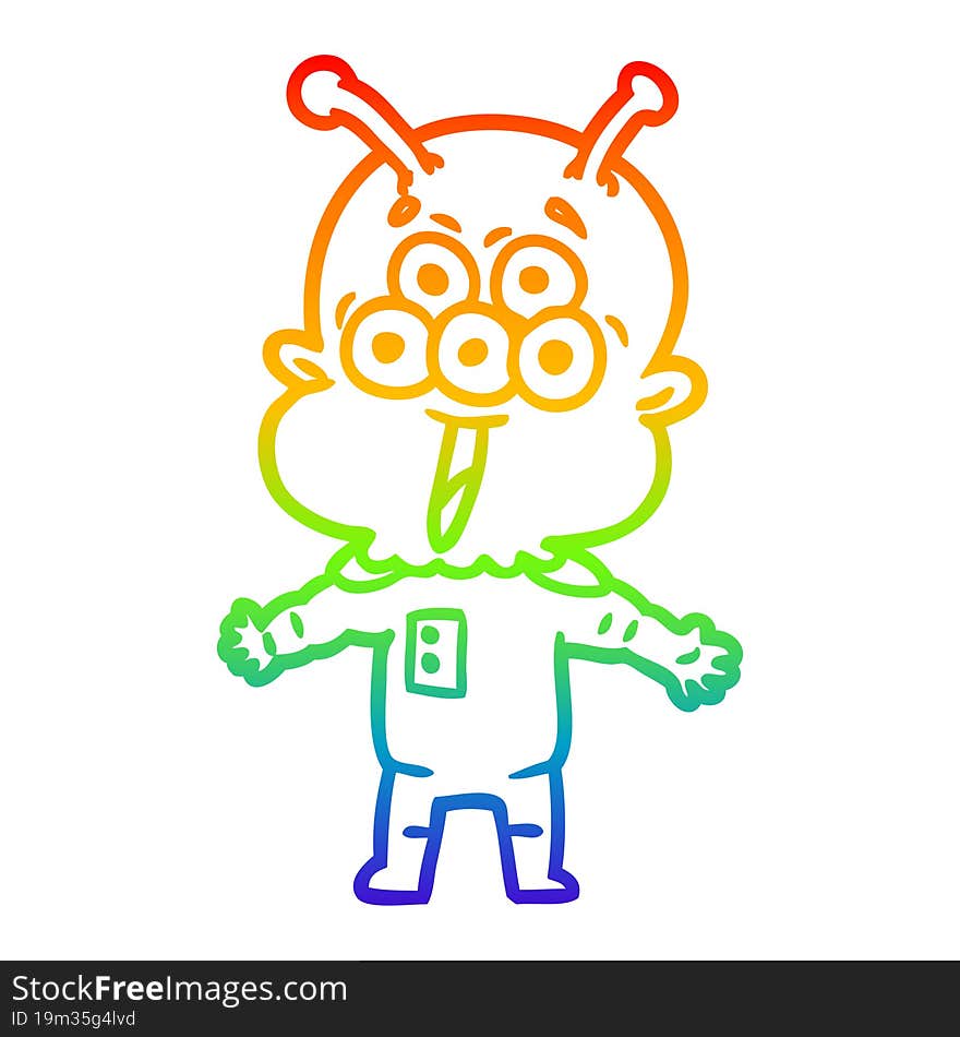 rainbow gradient line drawing happy cartoon alien