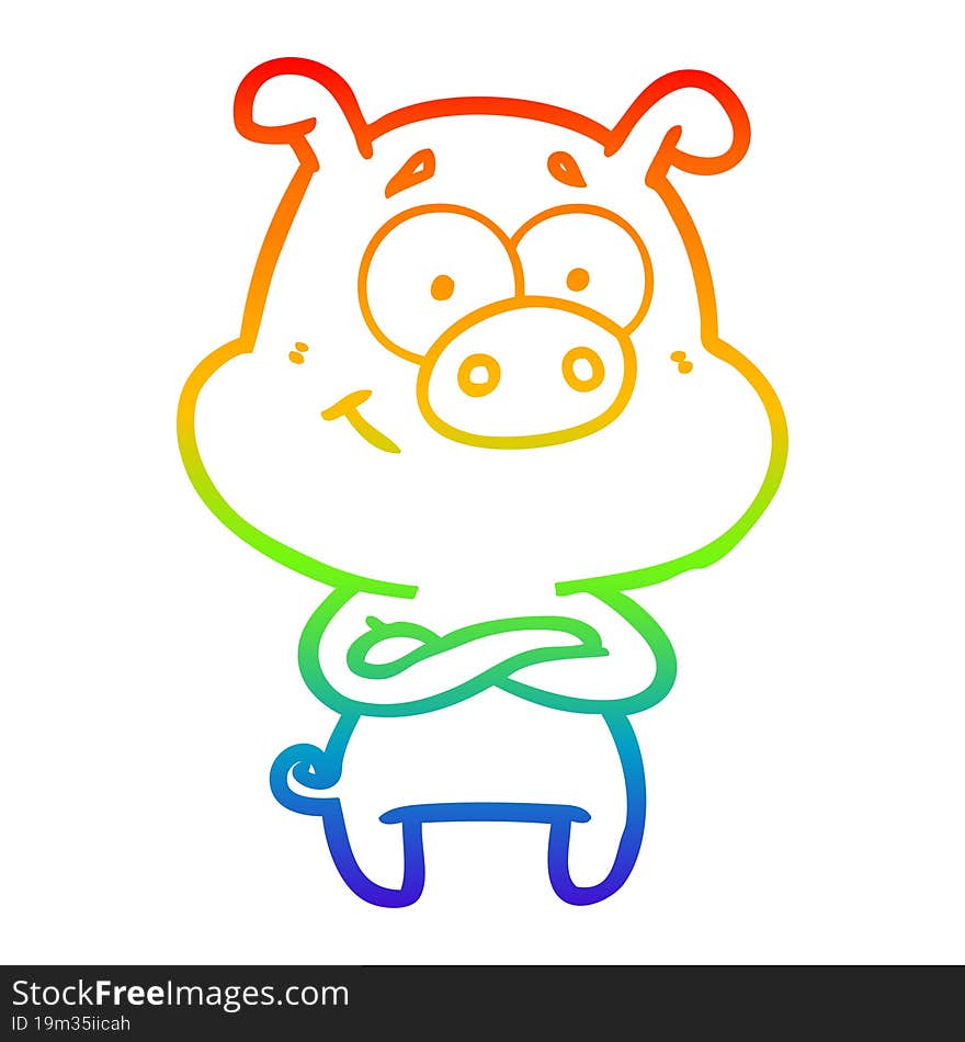 rainbow gradient line drawing of a happy cartoon pig