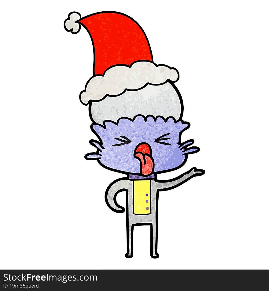 disgusted textured cartoon of a alien wearing santa hat