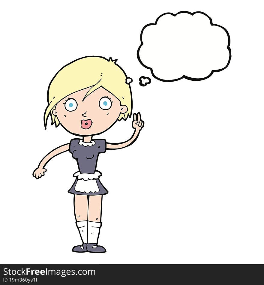 Cartoon Waitress Making Hand Gesture With Thought Bubble