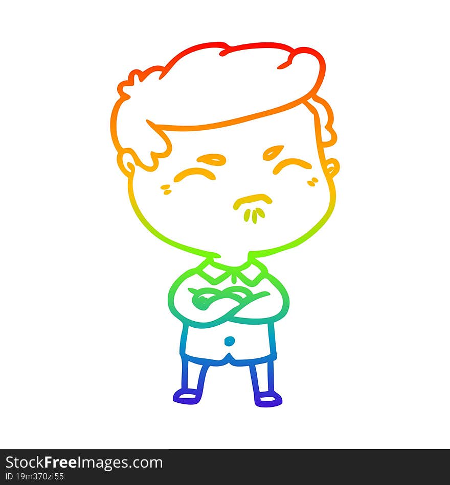 rainbow gradient line drawing cartoon annoyed man