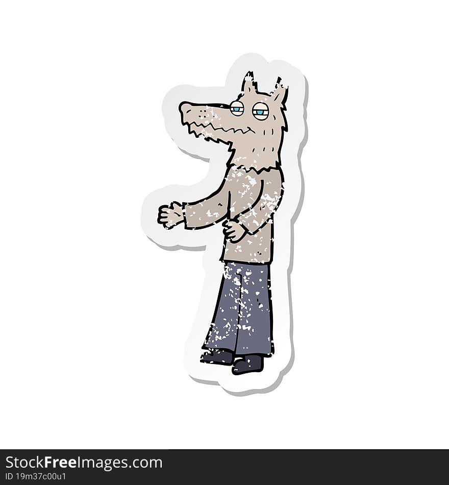 Retro Distressed Sticker Of A Cartoon Wolf Man