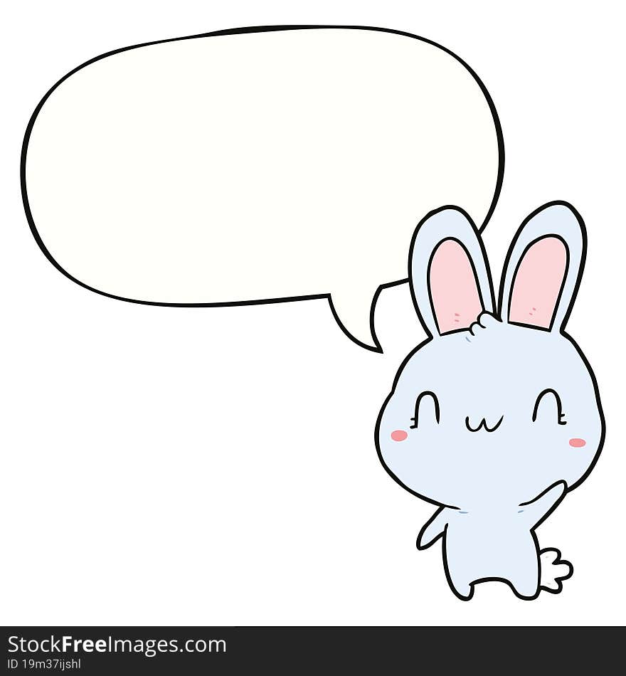 cute cartoon rabbit waving with speech bubble