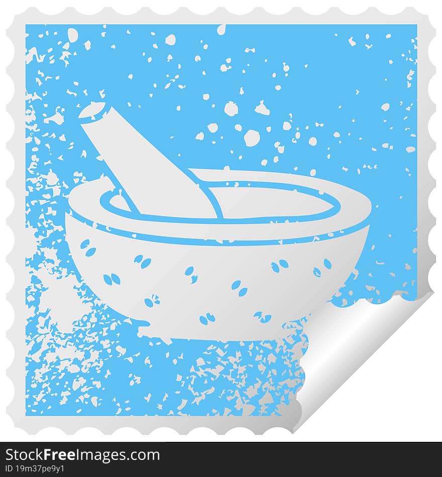 distressed square peeling sticker quirky symbol pestle and mortar. distressed square peeling sticker quirky symbol pestle and mortar