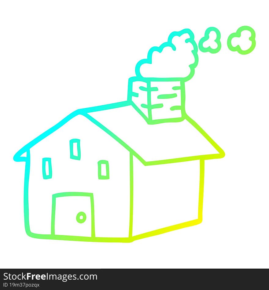 cold gradient line drawing of a cartoon house with smoking chimney