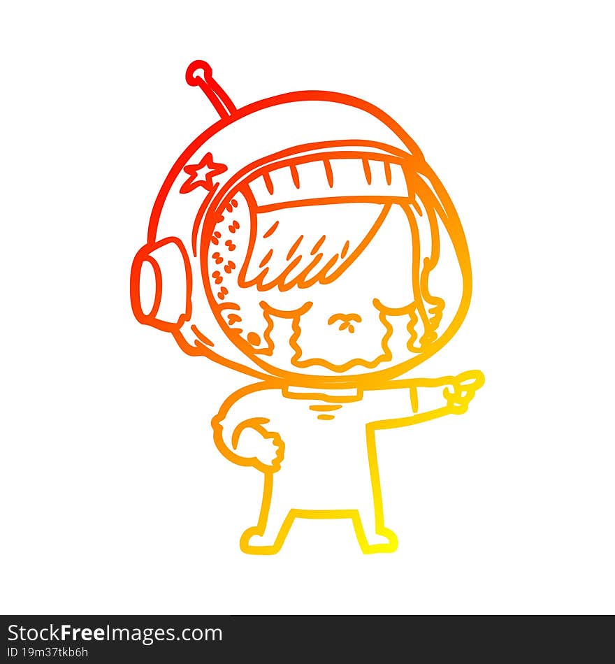 warm gradient line drawing cartoon crying astronaut girl