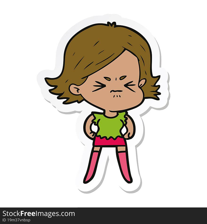 sticker of a cartoon angry woman