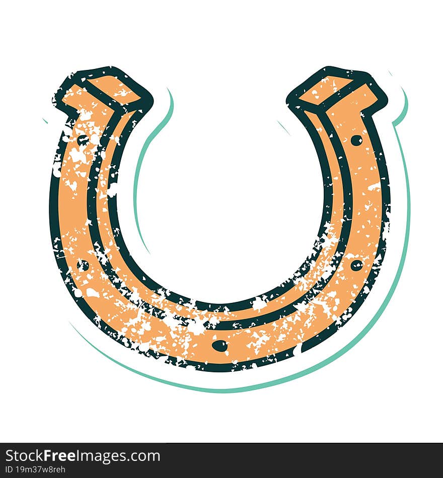 distressed sticker tattoo style icon of a horse shoe