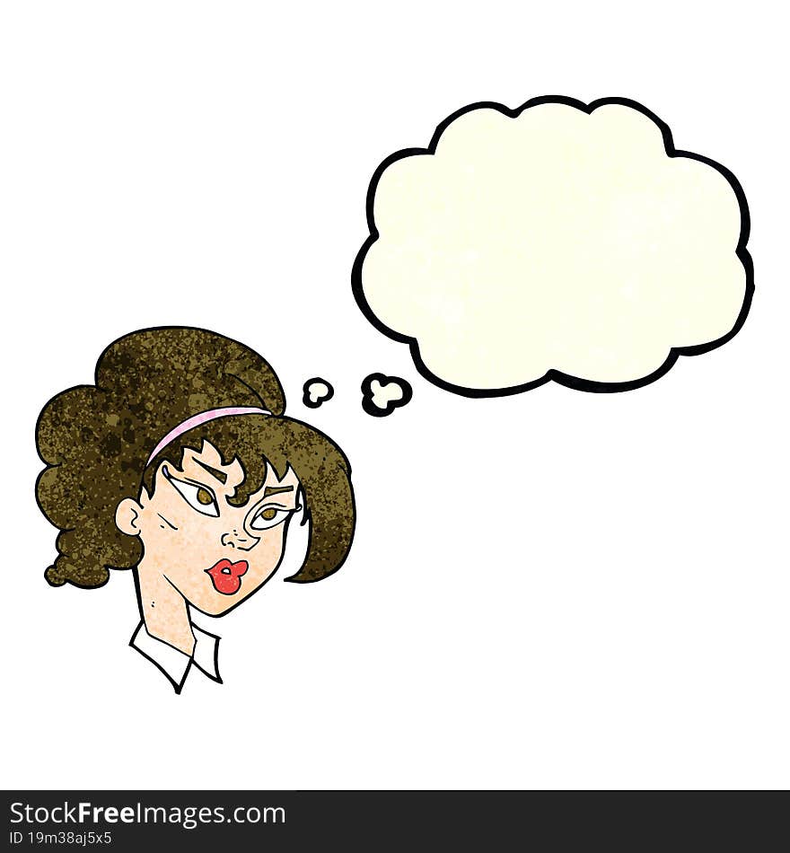 cartoon pretty woman with thought bubble