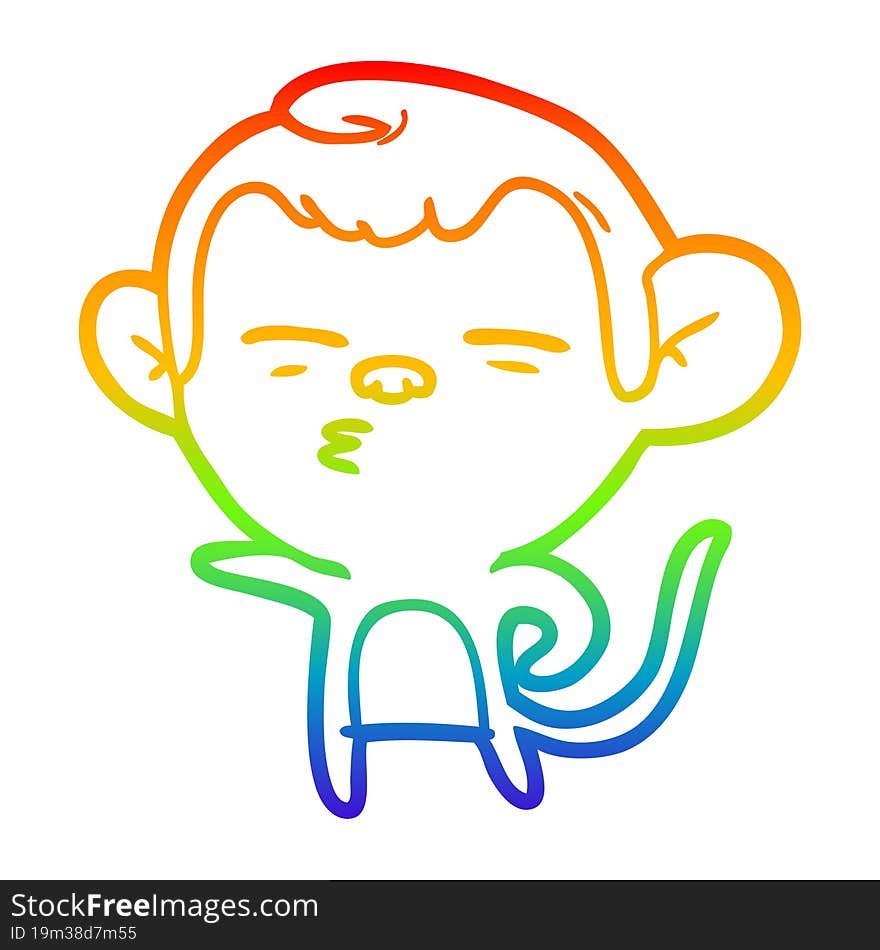 rainbow gradient line drawing of a cartoon suspicious monkey