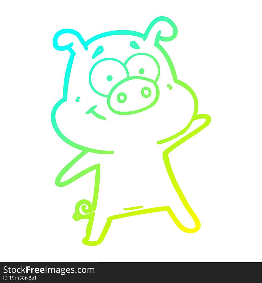 cold gradient line drawing of a happy cartoon pig