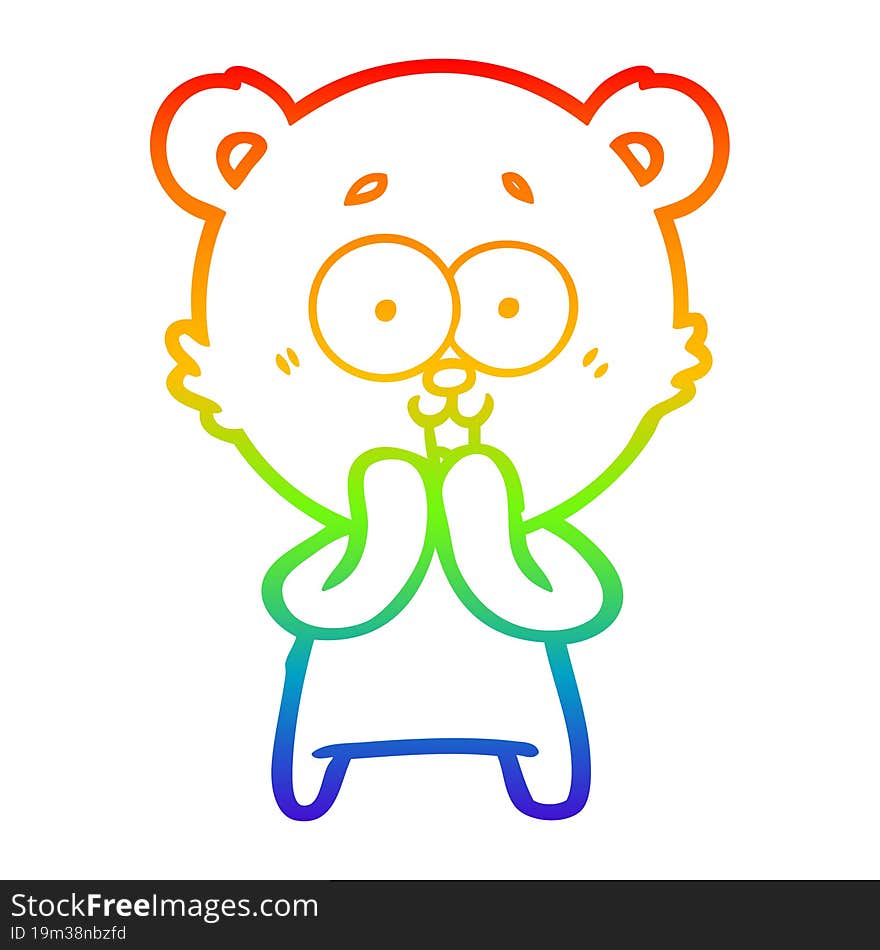 rainbow gradient line drawing of a laughing teddy  bear cartoon