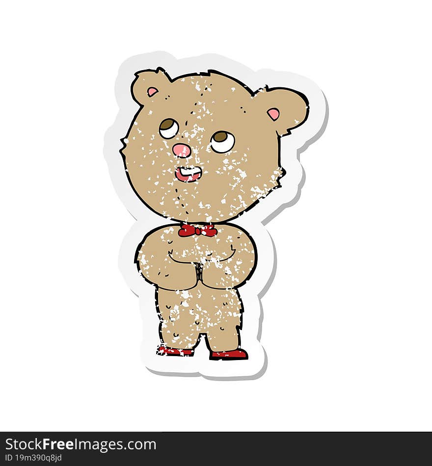 retro distressed sticker of a cartoon cute teddy bear