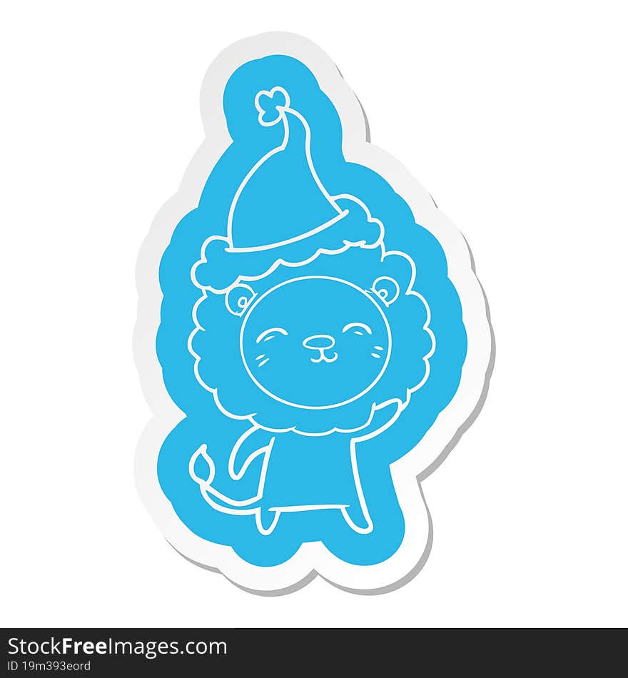 quirky cartoon  sticker of a lion wearing santa hat