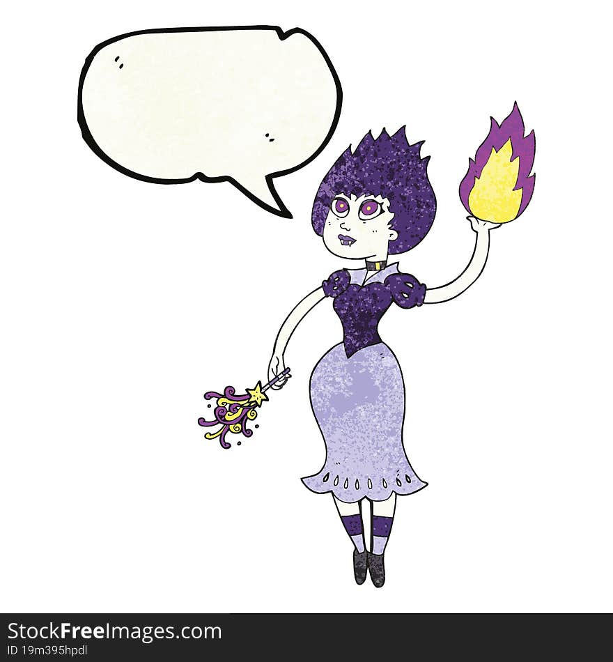 speech bubble textured cartoon vampire girl casting fireball