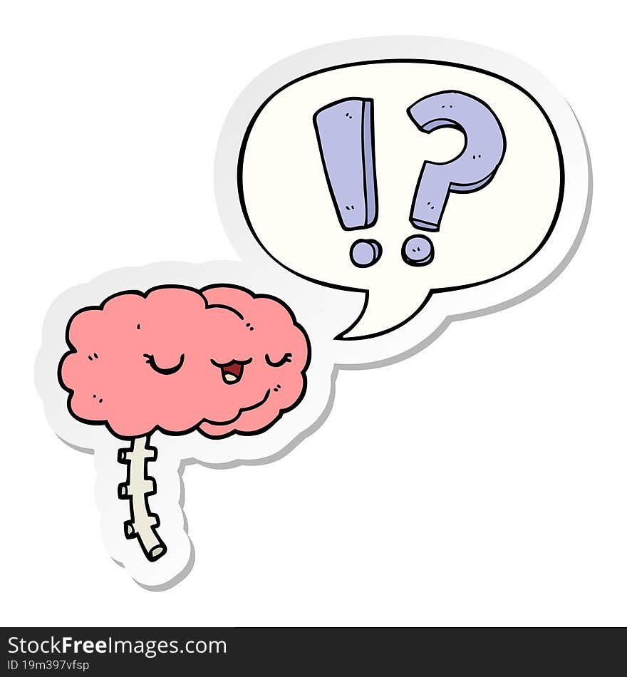 cartoon curious brain and speech bubble sticker