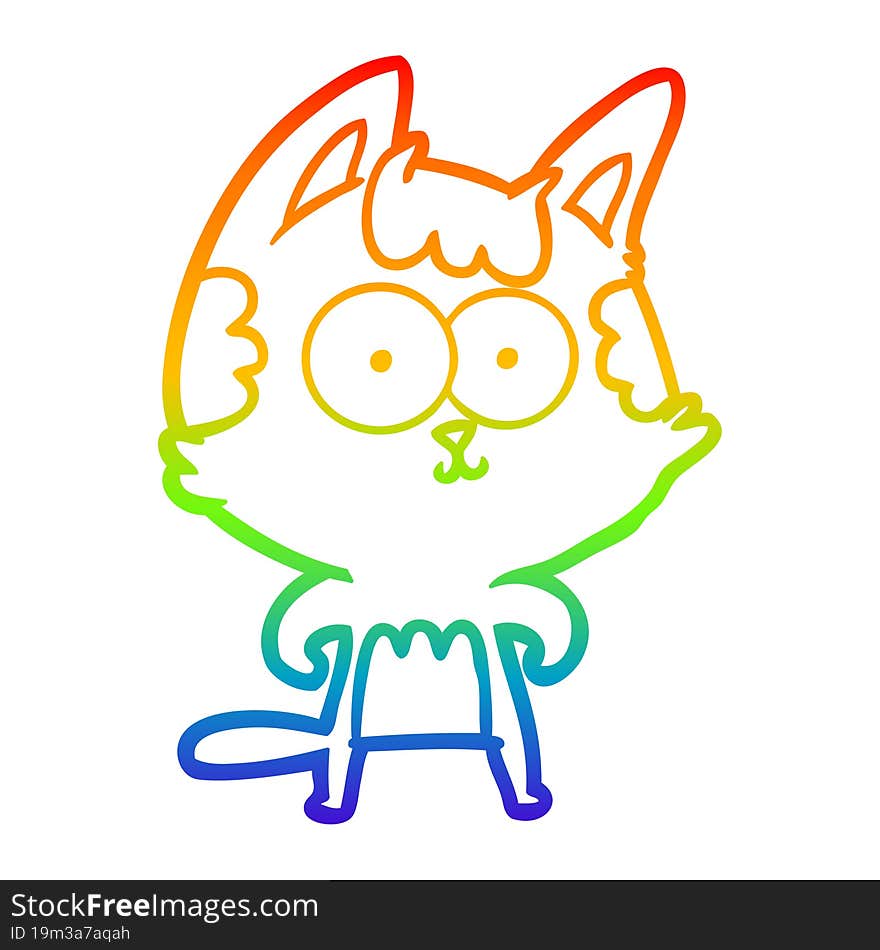 rainbow gradient line drawing of a happy cartoon cat