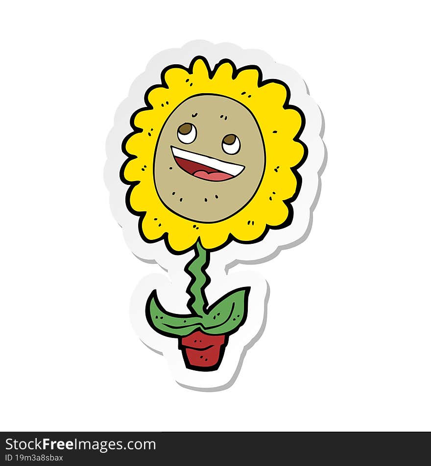 Sticker Of A Cartoon Happy Sunflower