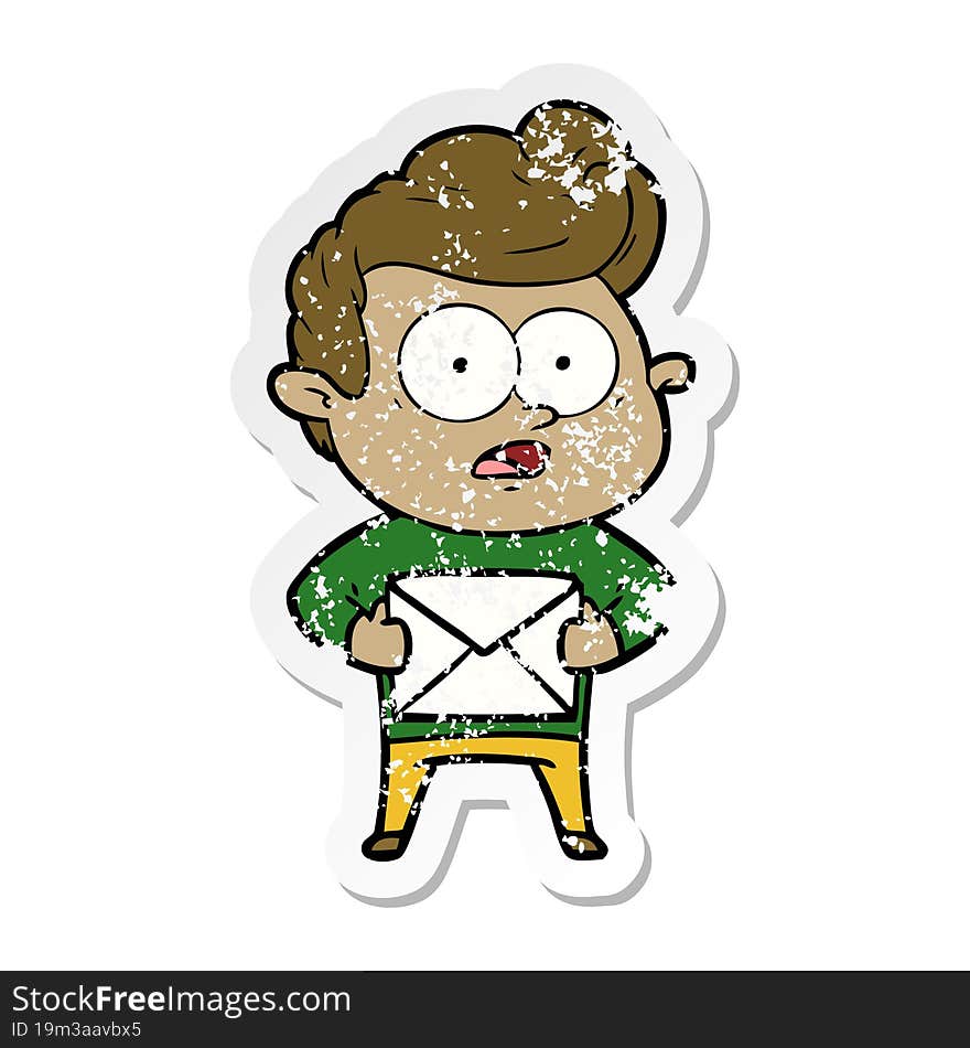 distressed sticker of a cartoon staring man