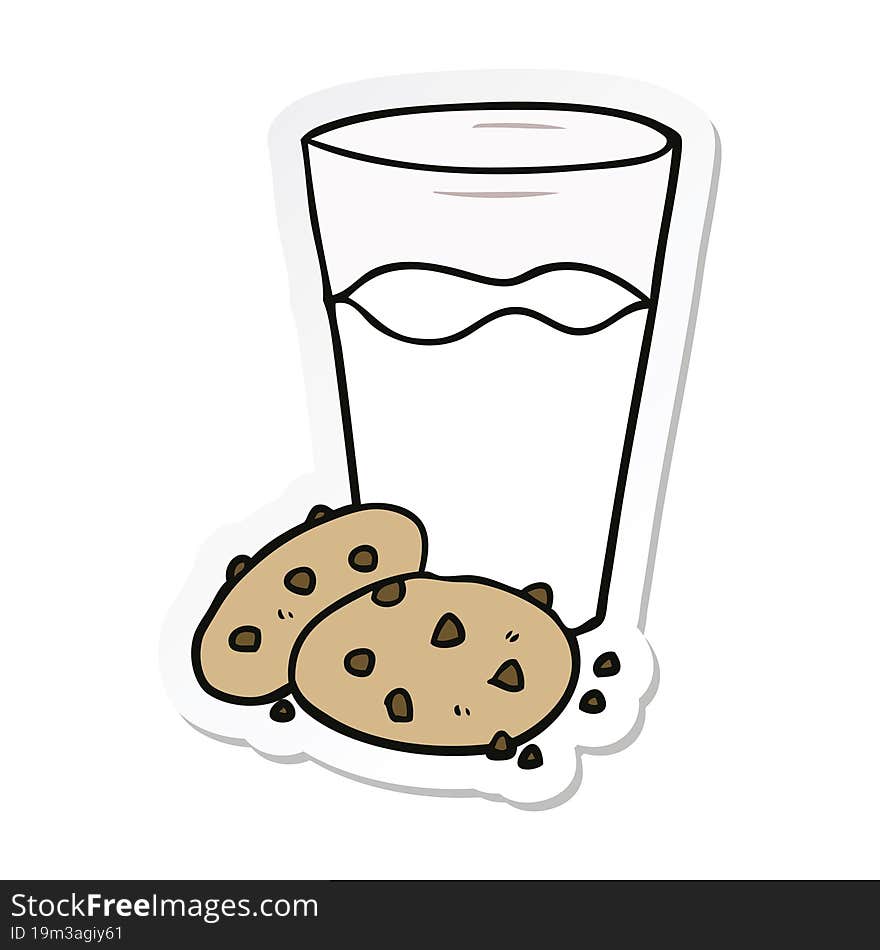 Sticker Of A Cartoon Cookies And Milk