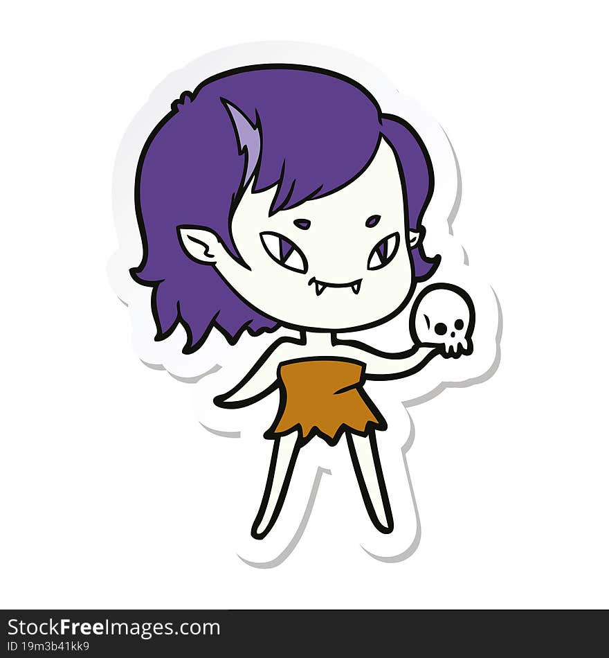 sticker of a cartoon friendly vampire girl with skull