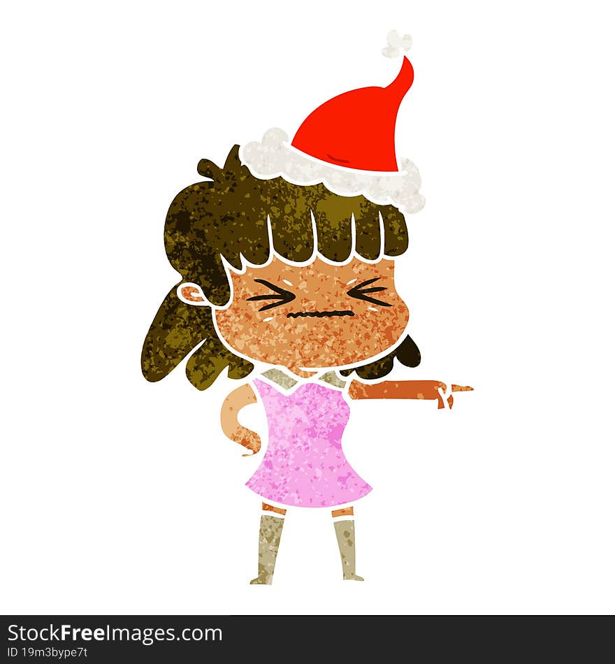 retro cartoon of a woman wearing santa hat