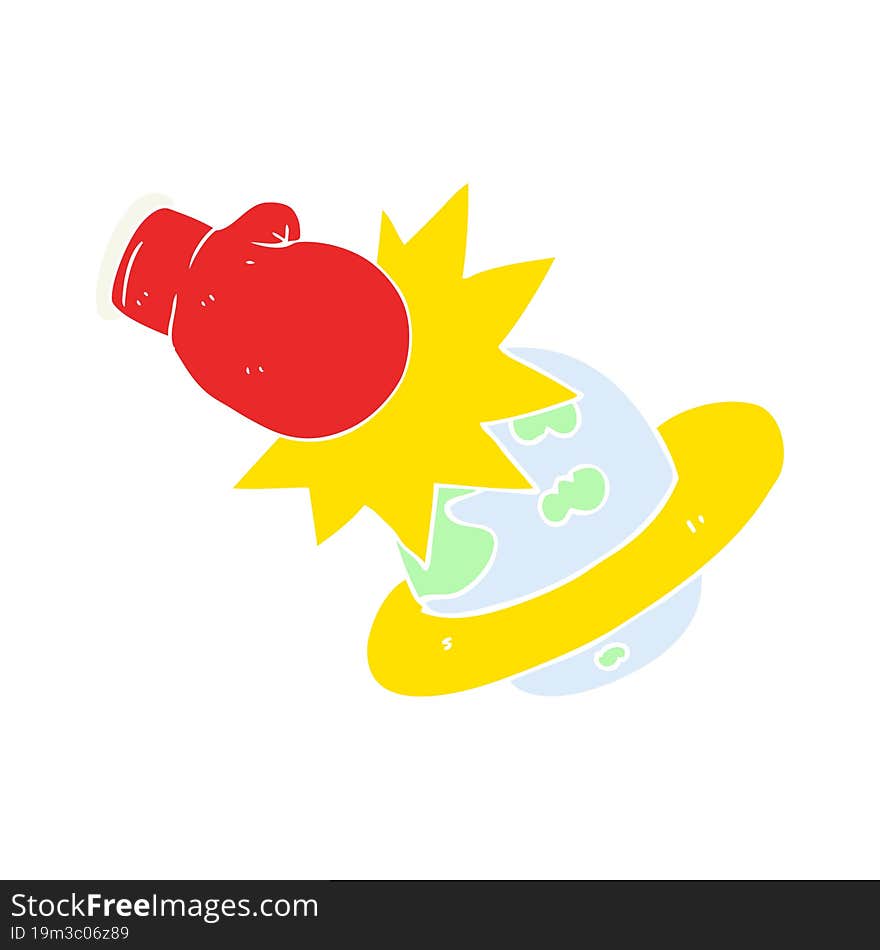 Flat Color Illustration Of A Cartoon Planet Taking A Punch