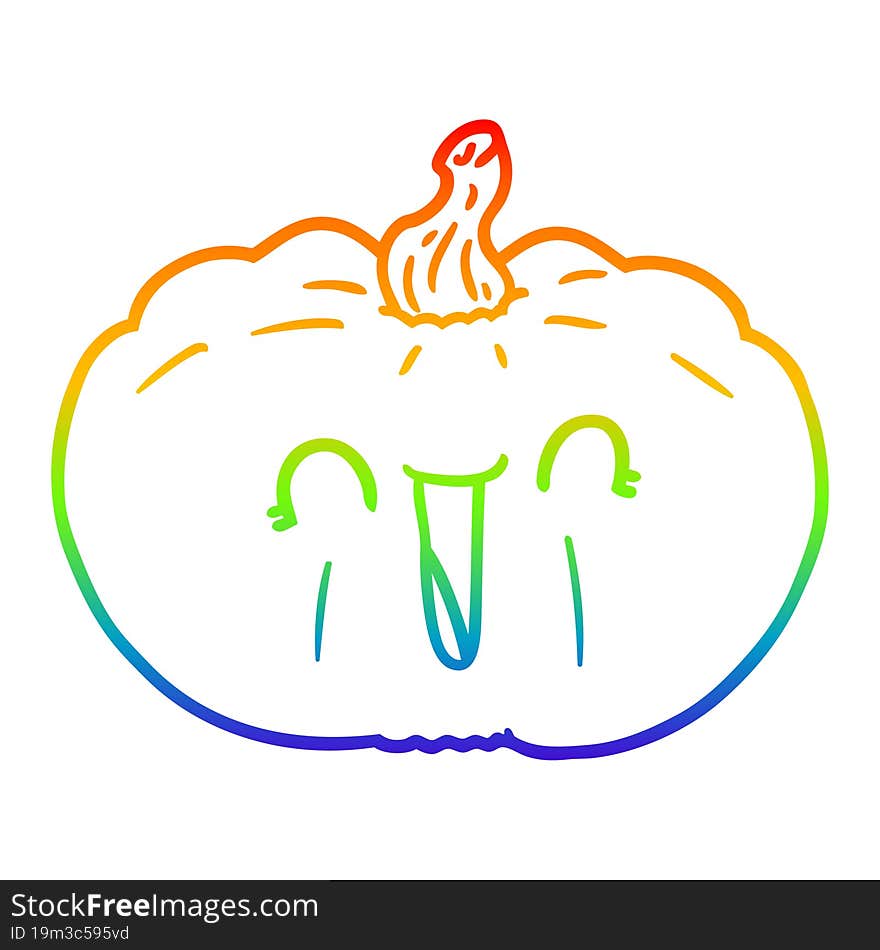 rainbow gradient line drawing of a cartoon pumpkin