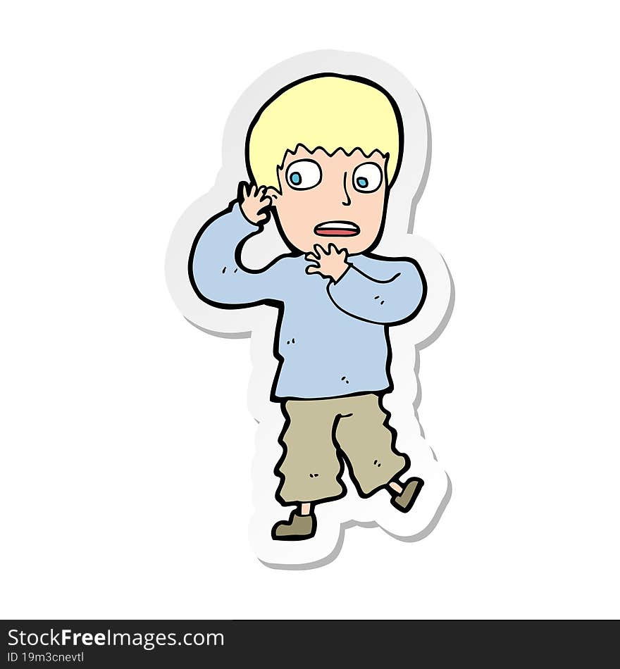 sticker of a cartoon frightened boy