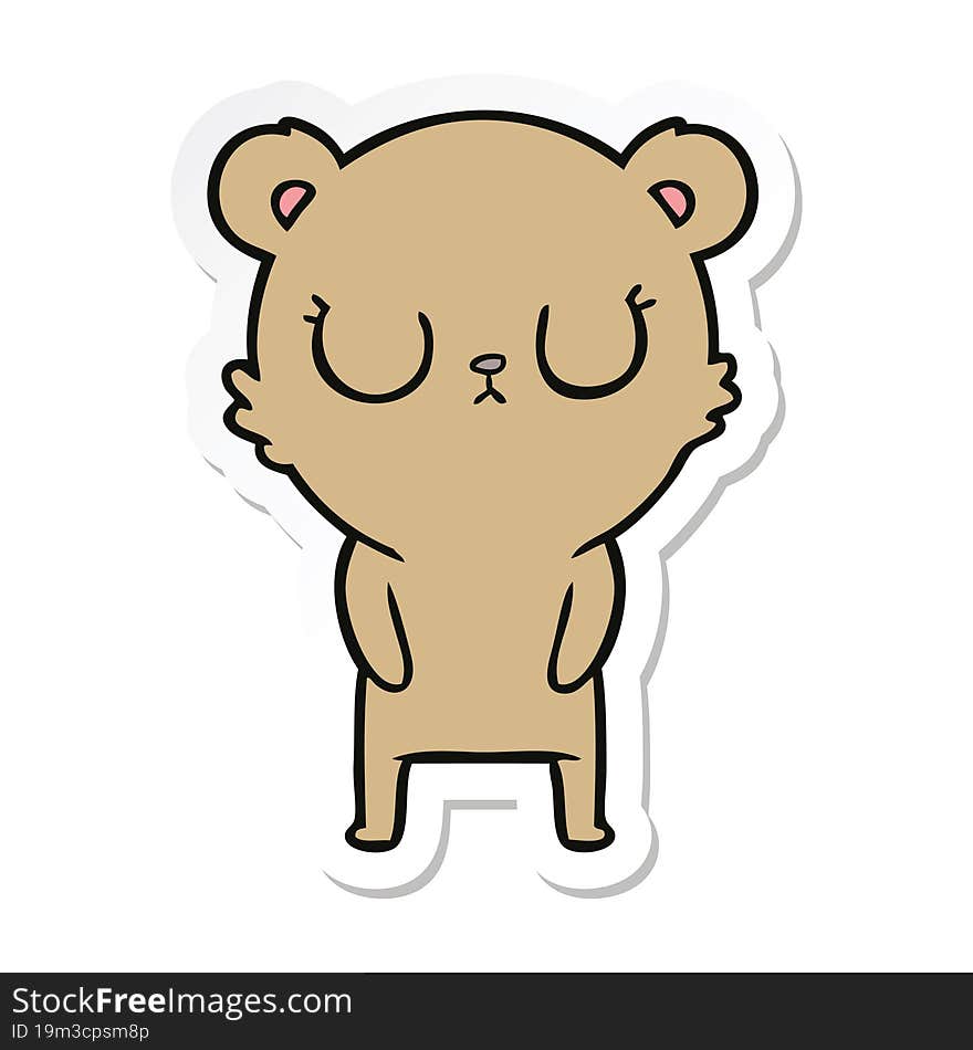 sticker of a peaceful cartoon bear