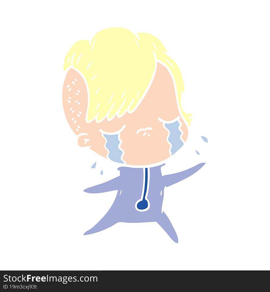 Flat Color Style Cartoon Crying Girl Wearing Space Clothes