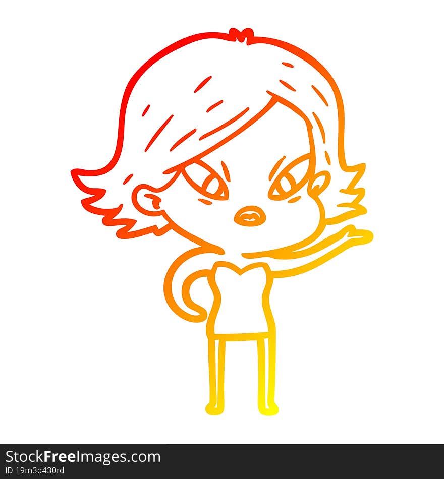 Warm Gradient Line Drawing Cartoon Stressed Woman