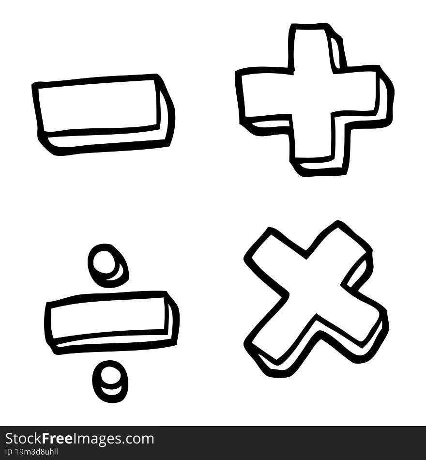 Black And White Cartoon Math Symbols