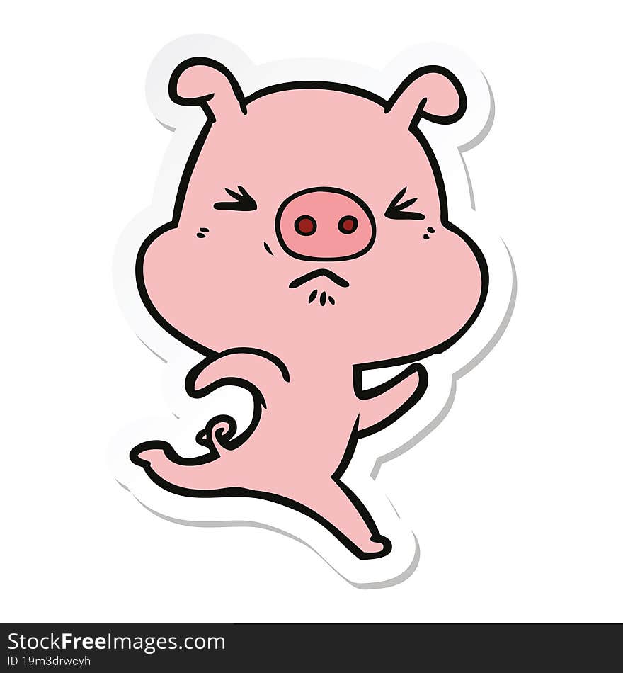 sticker of a cartoon annoyed pig running