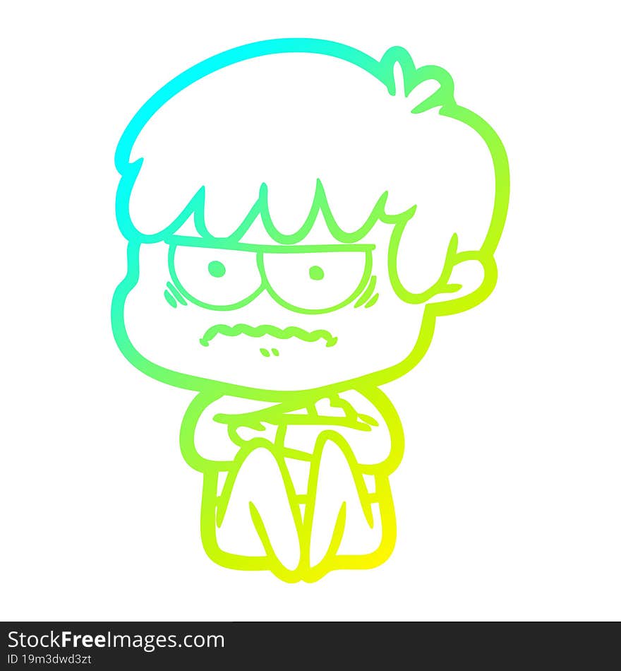 cold gradient line drawing annoyed cartoon boy