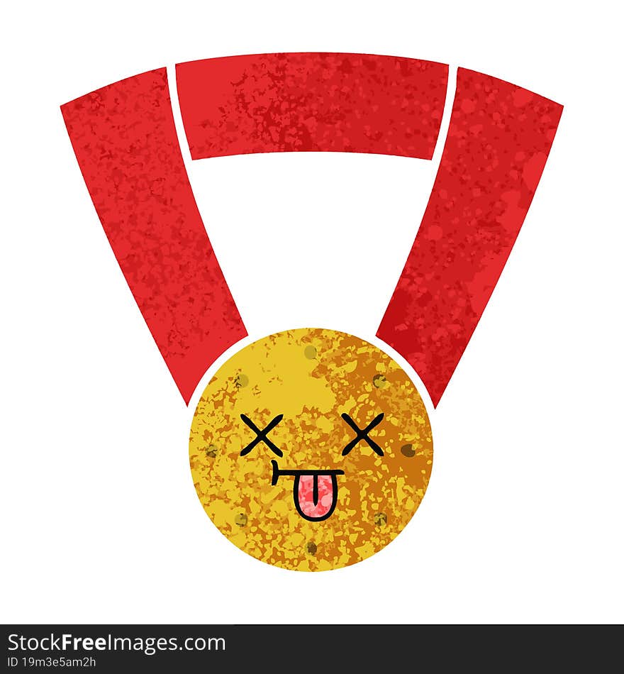 retro illustration style cartoon gold medal