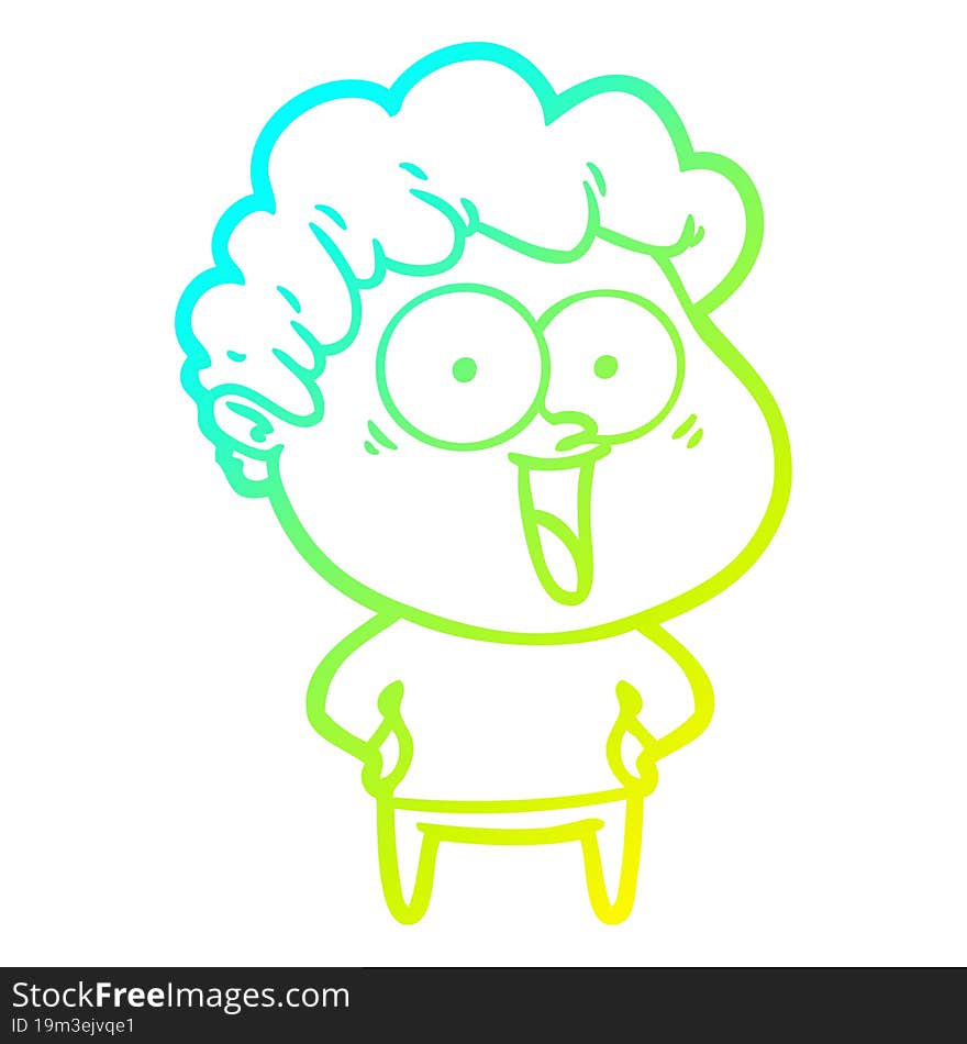 cold gradient line drawing cartoon happy man